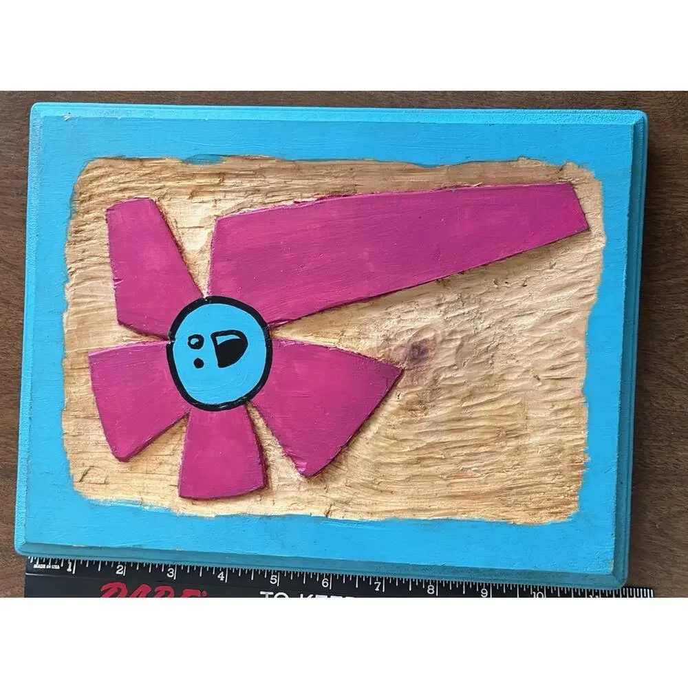 Ze Florist Miami Graffiti Art Hand Carved Painted Wood Plaque Orig. Flower Smile